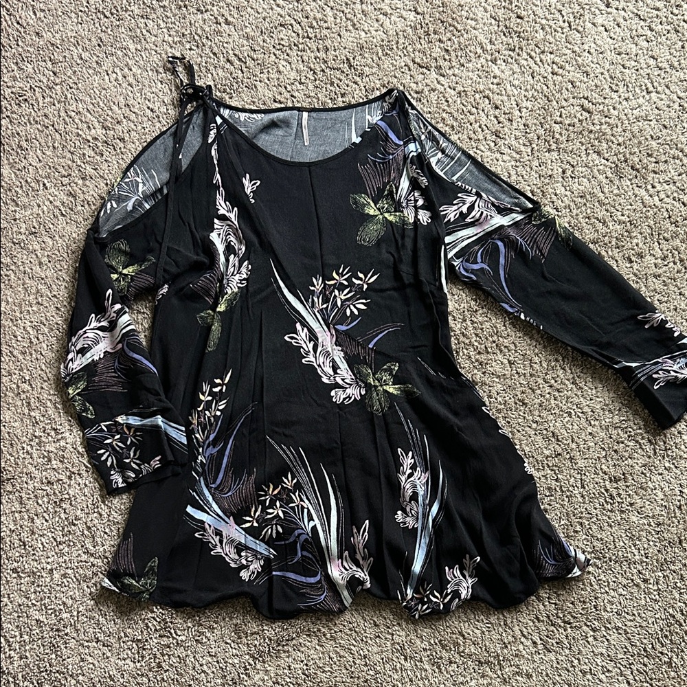 Free People Black Floral Blouse